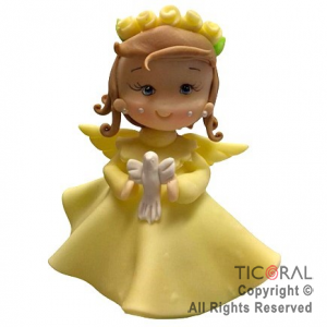 ADORNO MU�ECA ANGELITO CON VESTIDO AMARILLO PORCELANA FRIA x 1